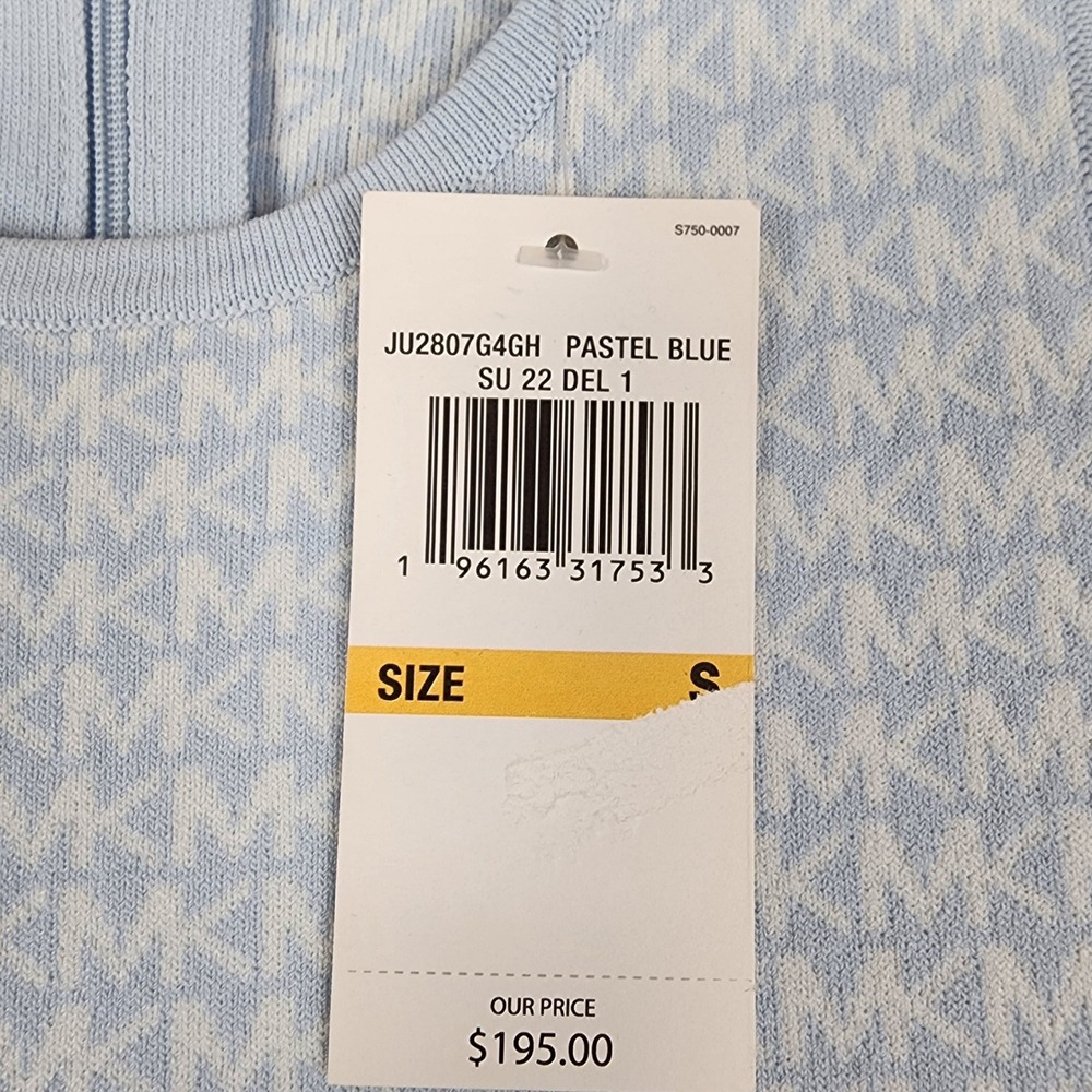 Michael Kors Pastel Blue MK Logo Monogram Knit Tank Dress JU2807G4GH Size S NEW - Picture 3 of 12